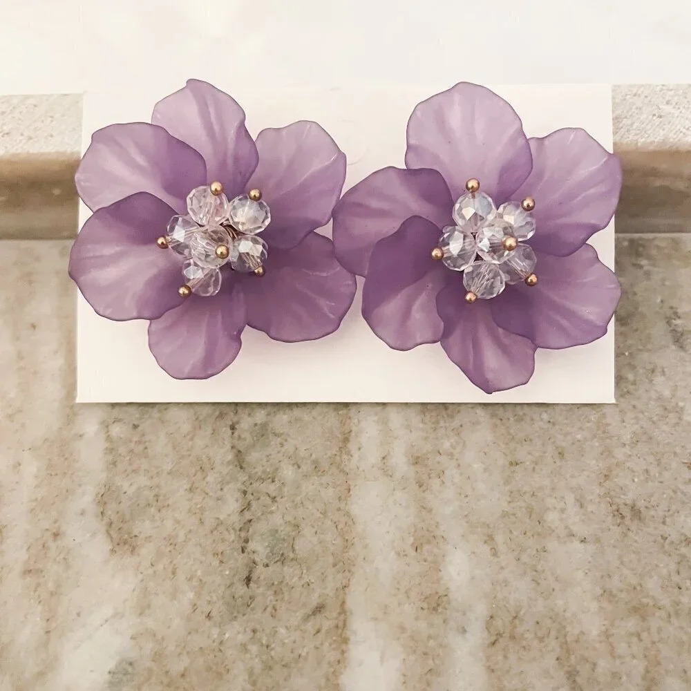 925 Sterling Silver Flower Petal Earrings Large Statement Earrings Floral Studs - Picture 7 of 12